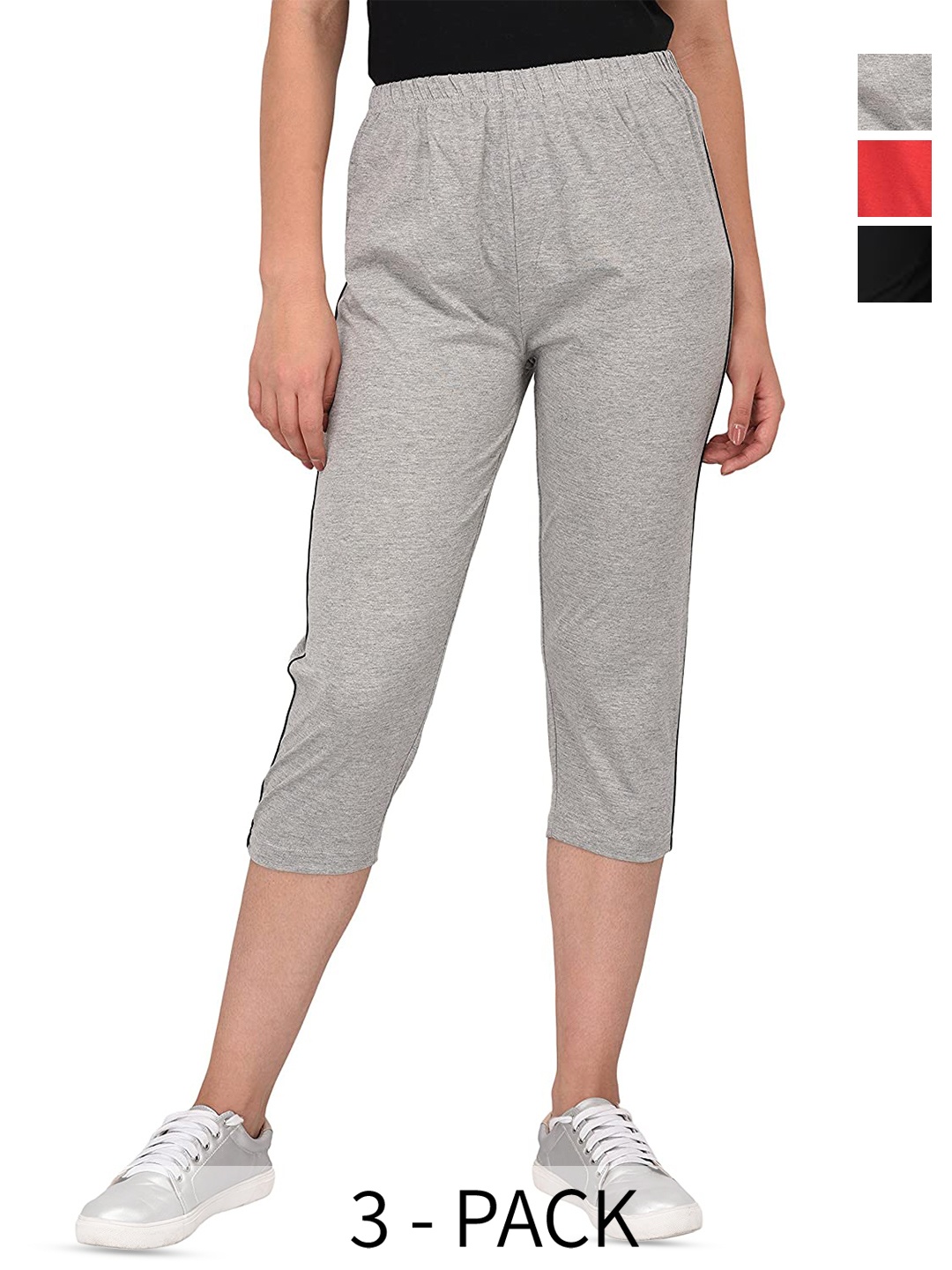 

BAESD Girls Pack Of 3 Relaxed Fit Mid-Rise Cotton Capris, Grey