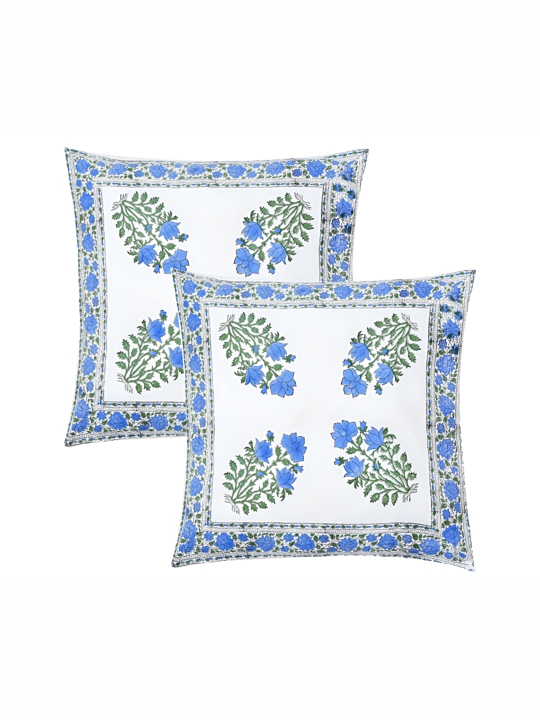 

RRC Blue & White 2 Pieces Floral Cotton Square Cushion Covers
