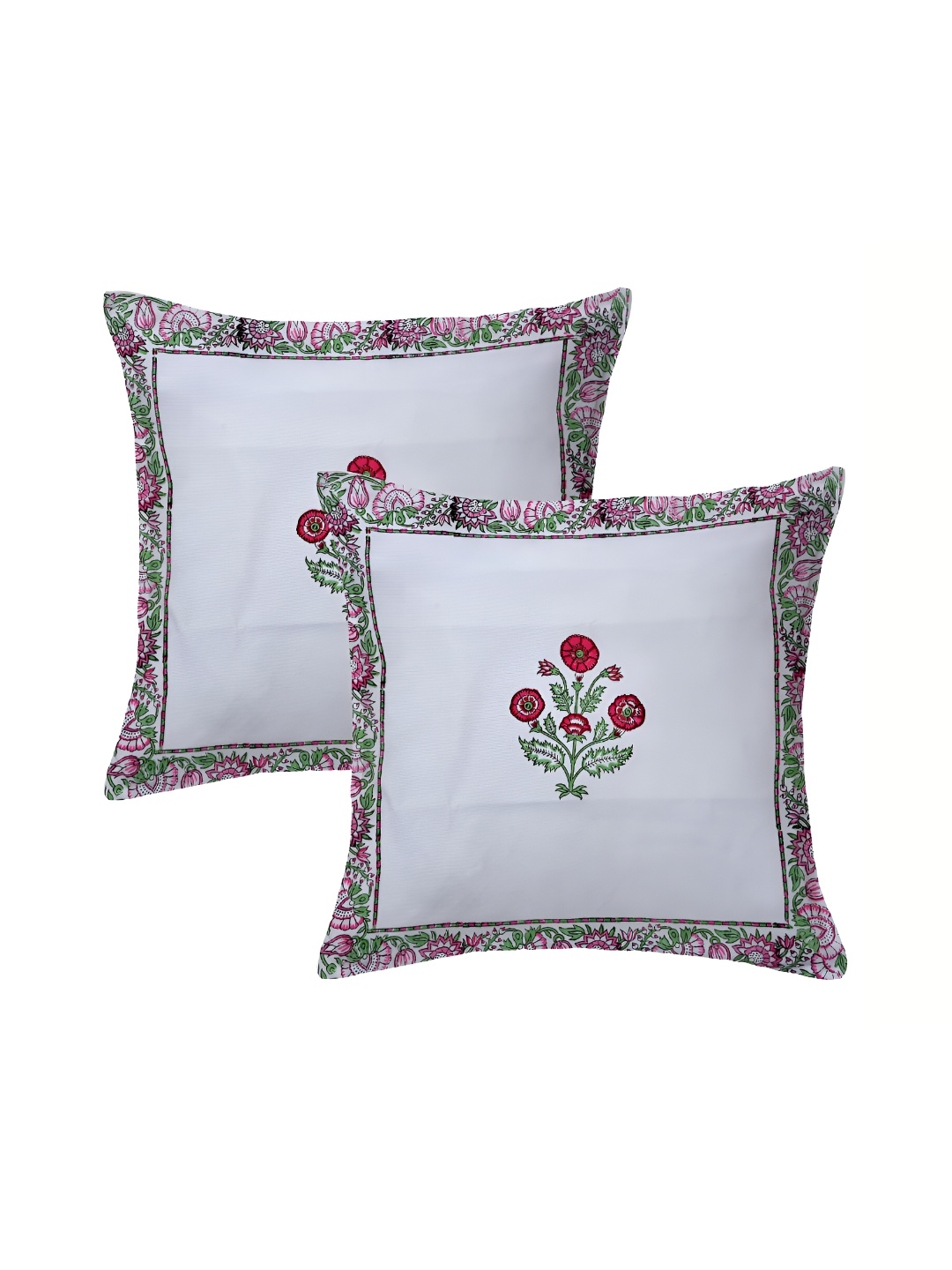 

RRC Pink & White 2 Pieces Floral Cotton Square Cushion Covers