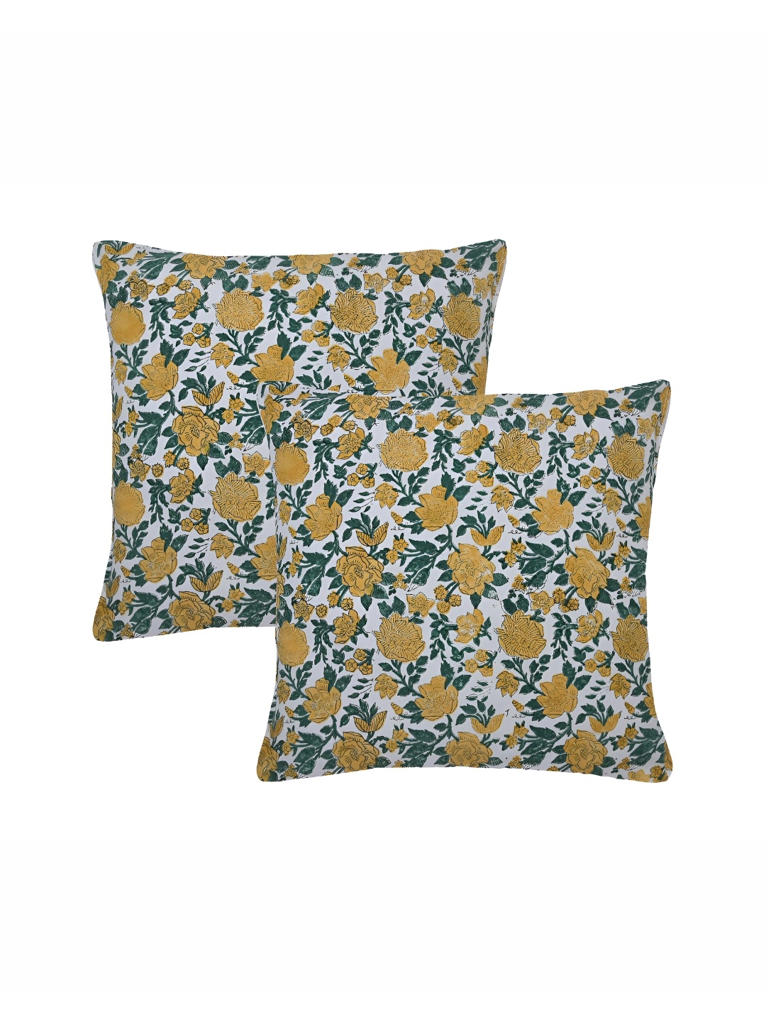 

RRC Mustard & White 2 Pieces Floral Cotton Square Cushion Covers