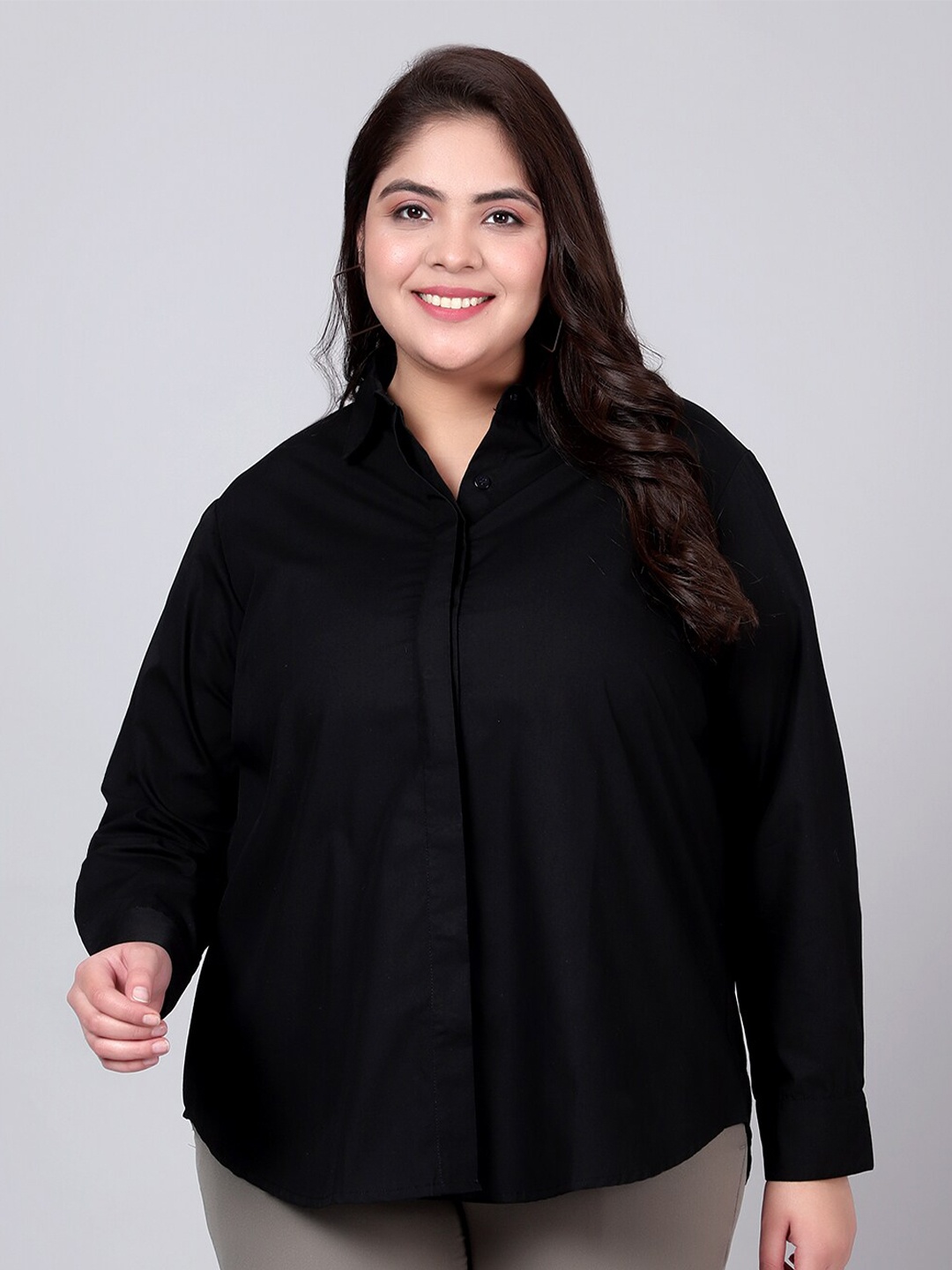 

Indietoga Plus Size Classic Slim Fit Formal Shirt, Black