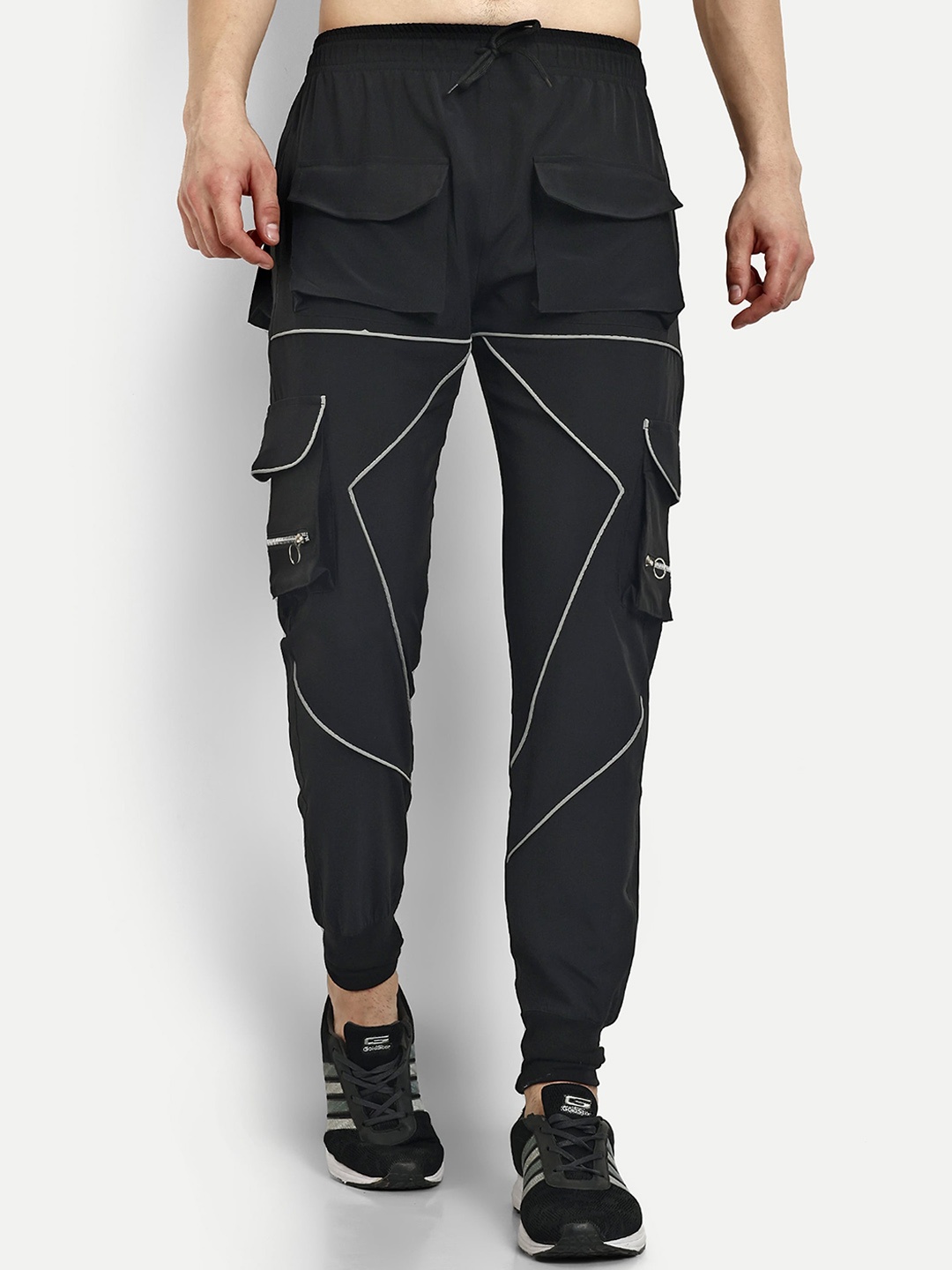 

KRAASA Men Mid Rise Cargo Joggers, Black