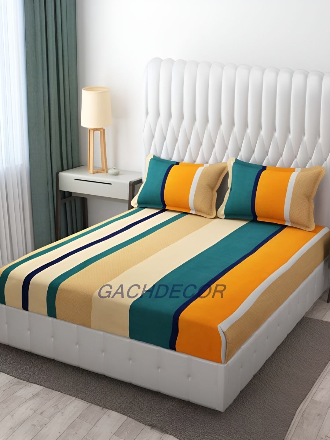 

DECOREZA Orange Floral 300 TC King Fitted Bedsheet with 2 Pillow Covers