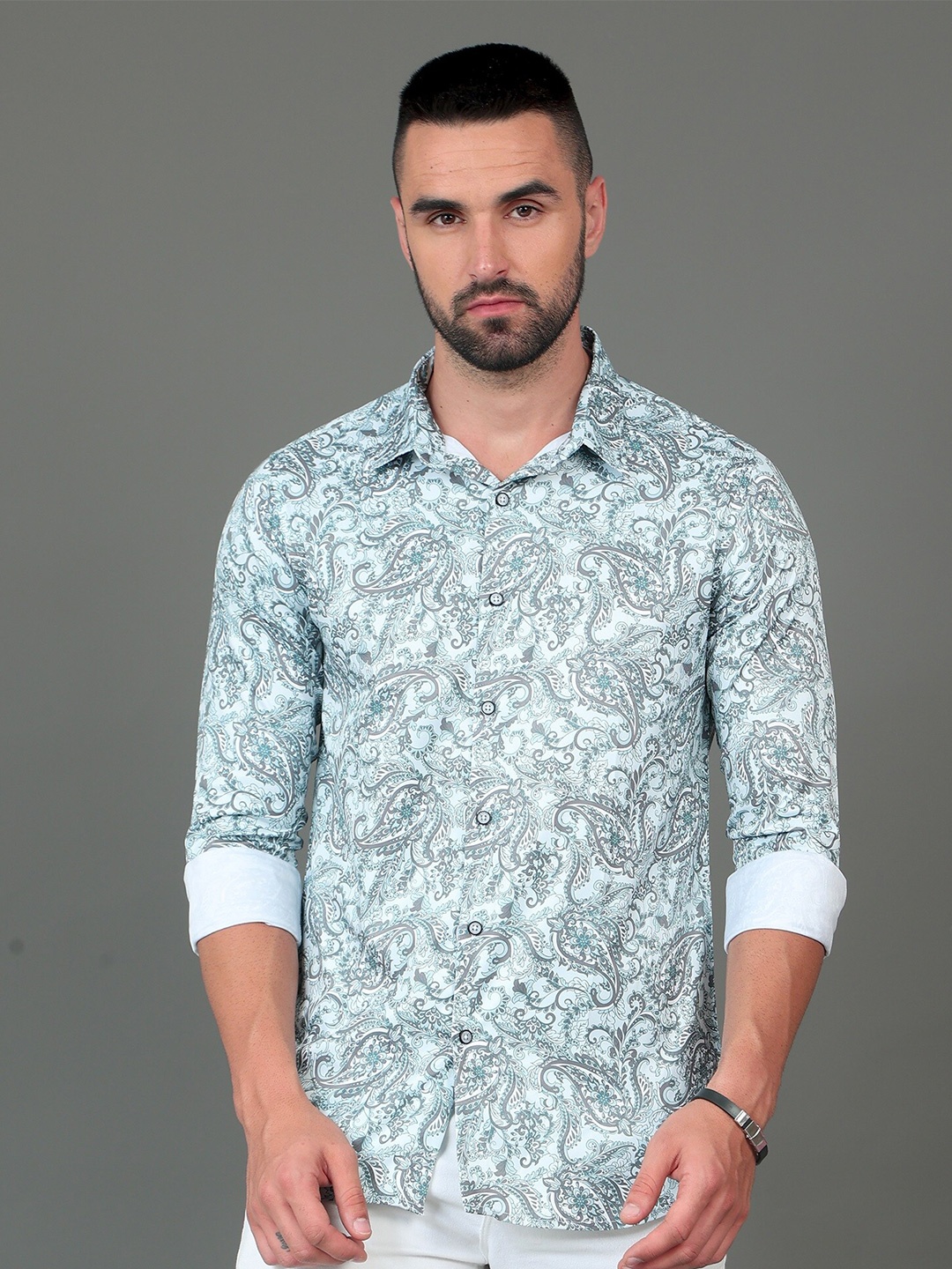 

CAZZBA Paisley Printed Cotton Casual Shirt, Turquoise blue