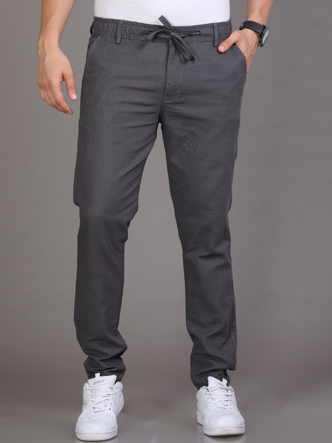 

Reslag Men Mid-Rise Casual Linen Trousers, Grey