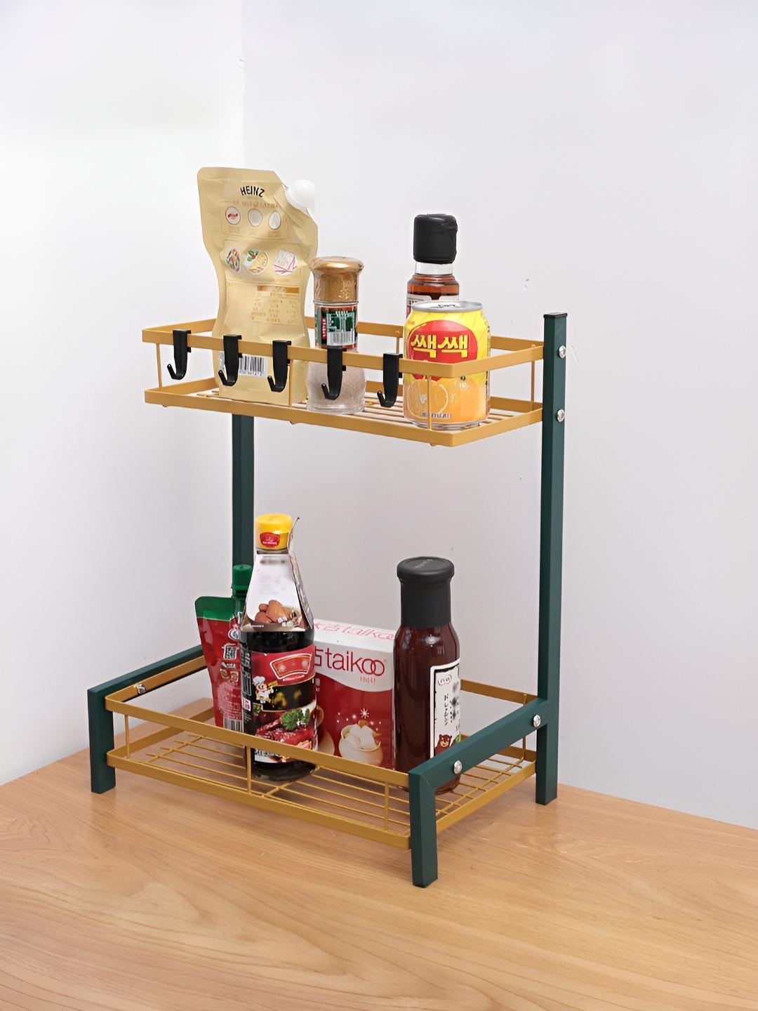 

USHA SHRIRAM Green & Gold-Toned Metal Seasoning Rack