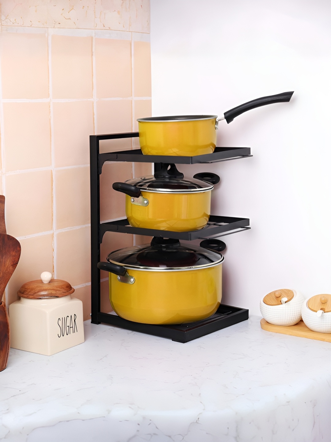 

USHA SHRIRAM Black Metal 3 Layer Pot Rack