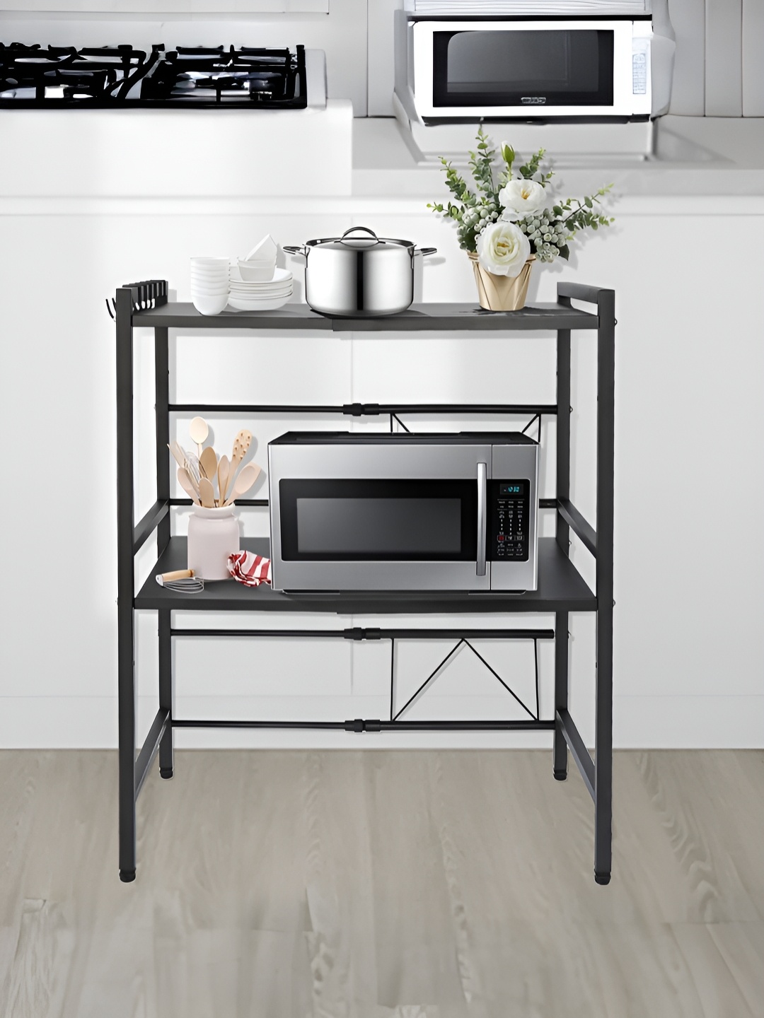 

USHA SHRIRAM Black Metal Microwave Oven Rack With Hanging Hooks