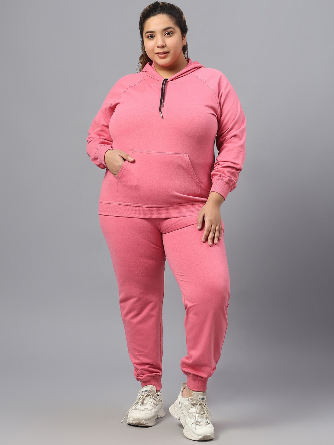 

SAAKAA Plus Size Hooded Sweatshirts & Joggers Tracksuits, Fuchsia