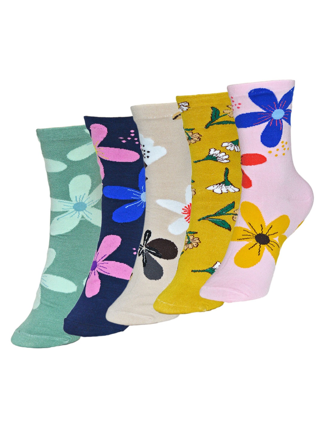 

BAESD Kids Pack of 5 Floral Printed Calf-Length Socks, Green