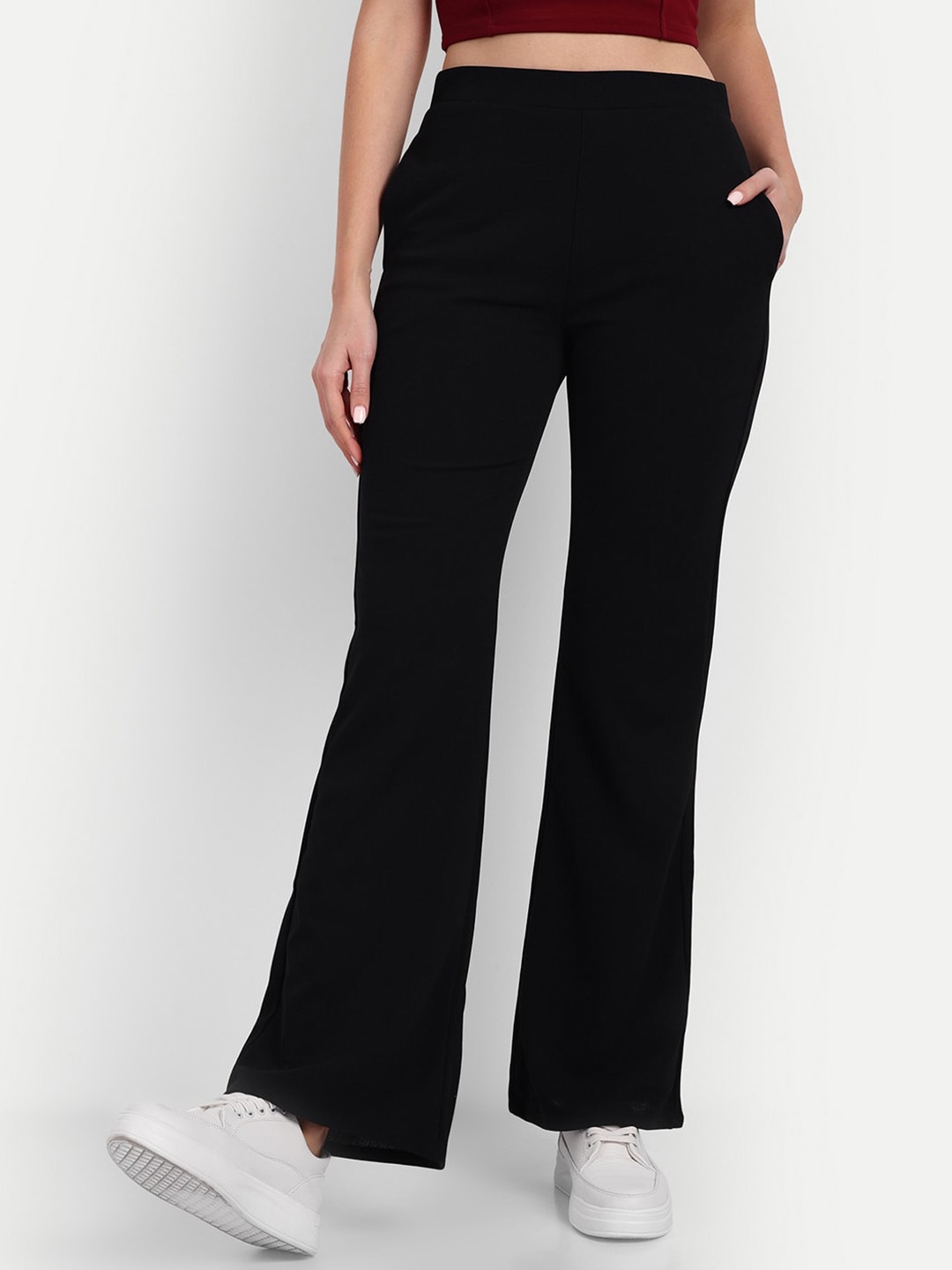 

BROADSTAR Women Relaxed High-Rise Easy Wash Parallel Trousers, Black