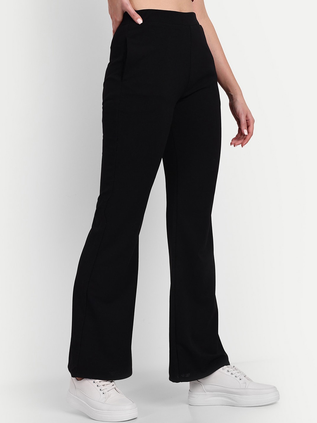 

Next One Women Relaxed Flared High Rise Stretchable Easy Wash Bootcut Trousers, Black