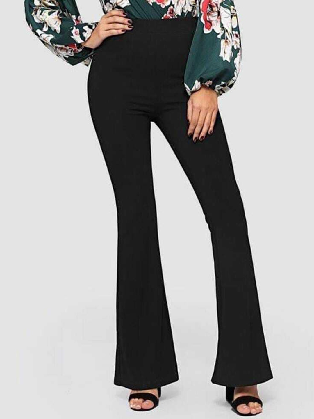 

Next One Women Relaxed Flared High-Rise Easy Wash Stretchable Bootcut Trousers, Black