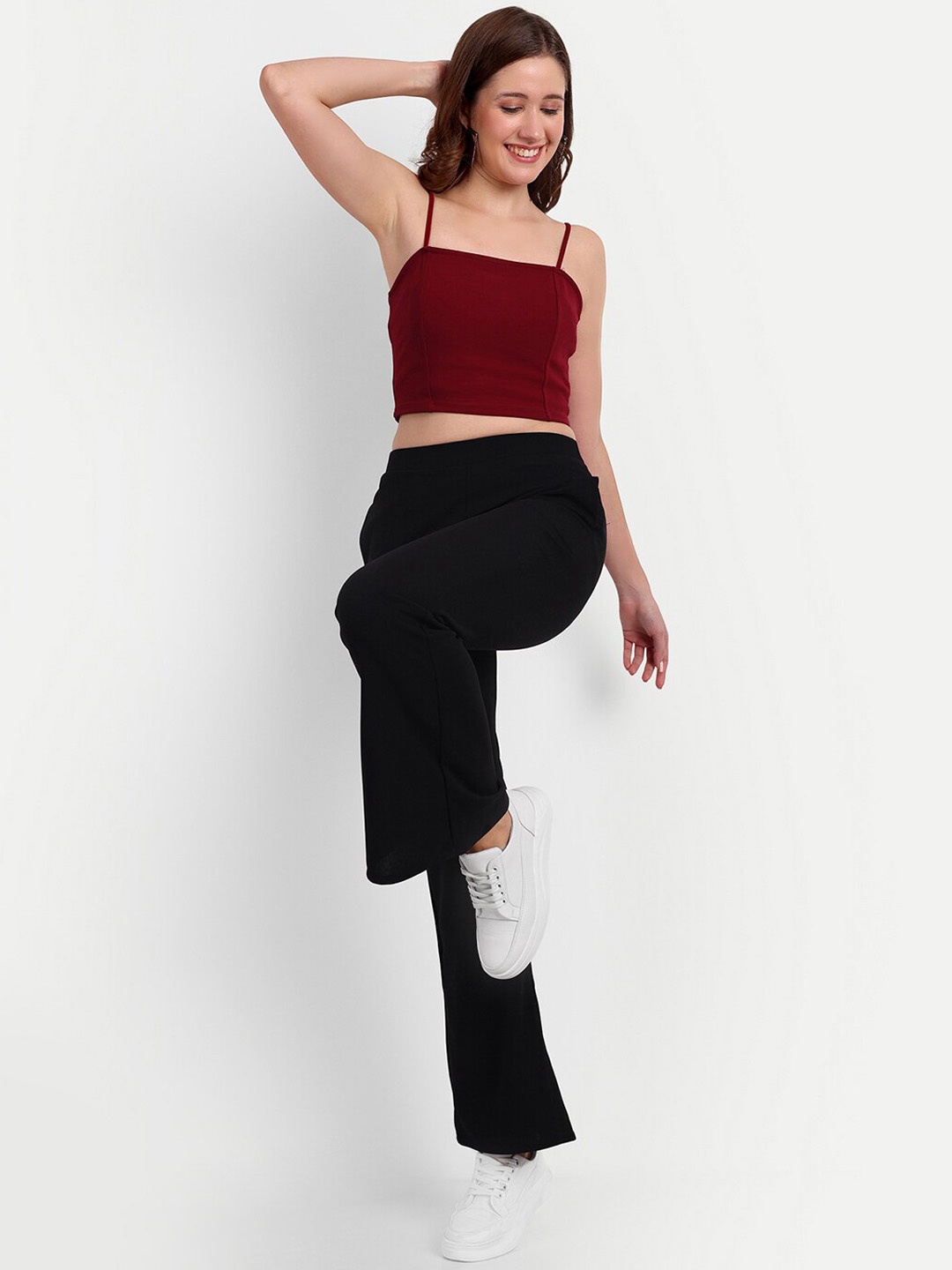 

Next One Women Relaxed Flared High-Rise Easy Wash Bootcut Trousers, Black