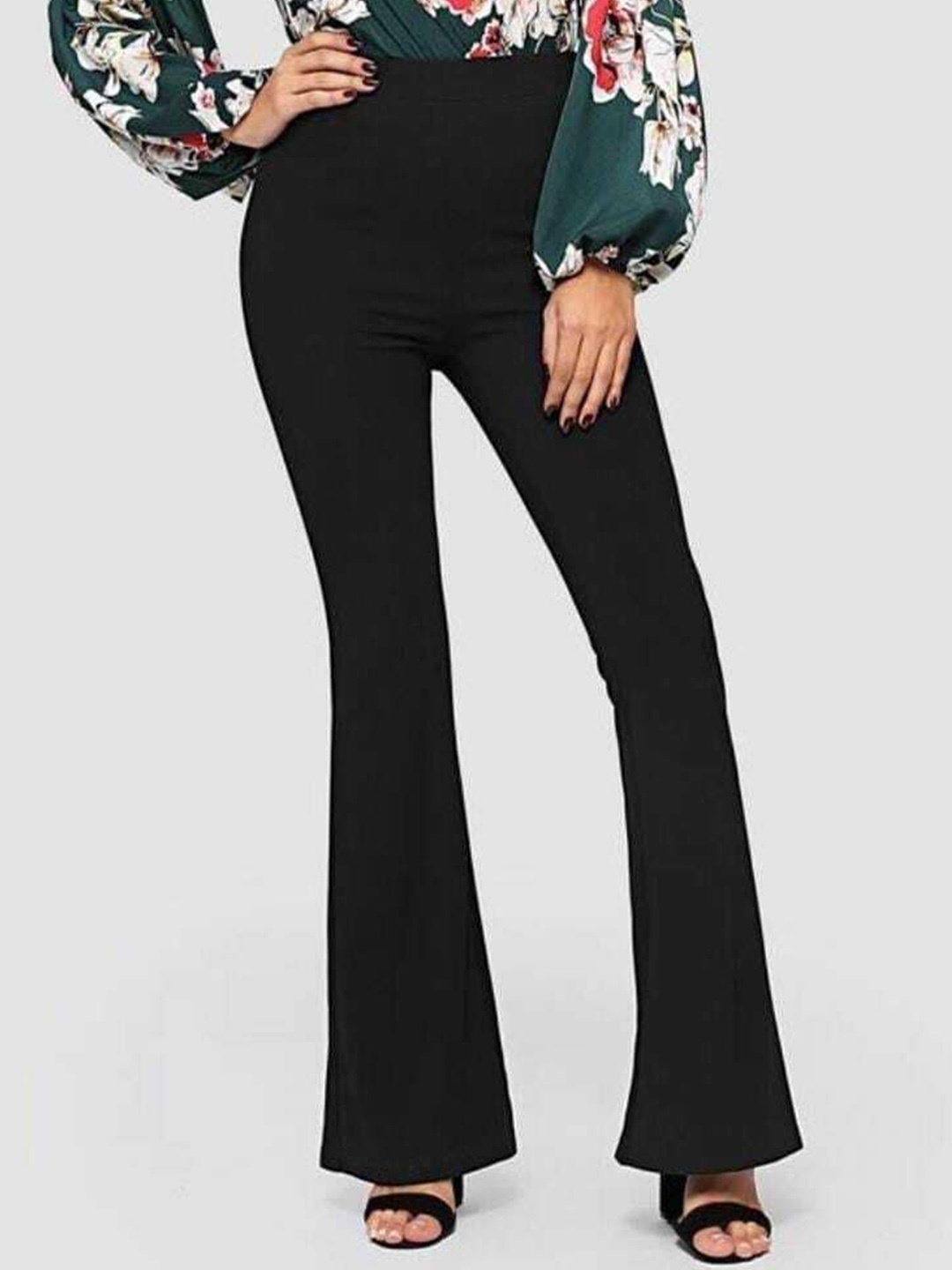 

Next One Women Relaxed Flared High Rise Stretchable Easy Wash Bootcut Trousers, Black