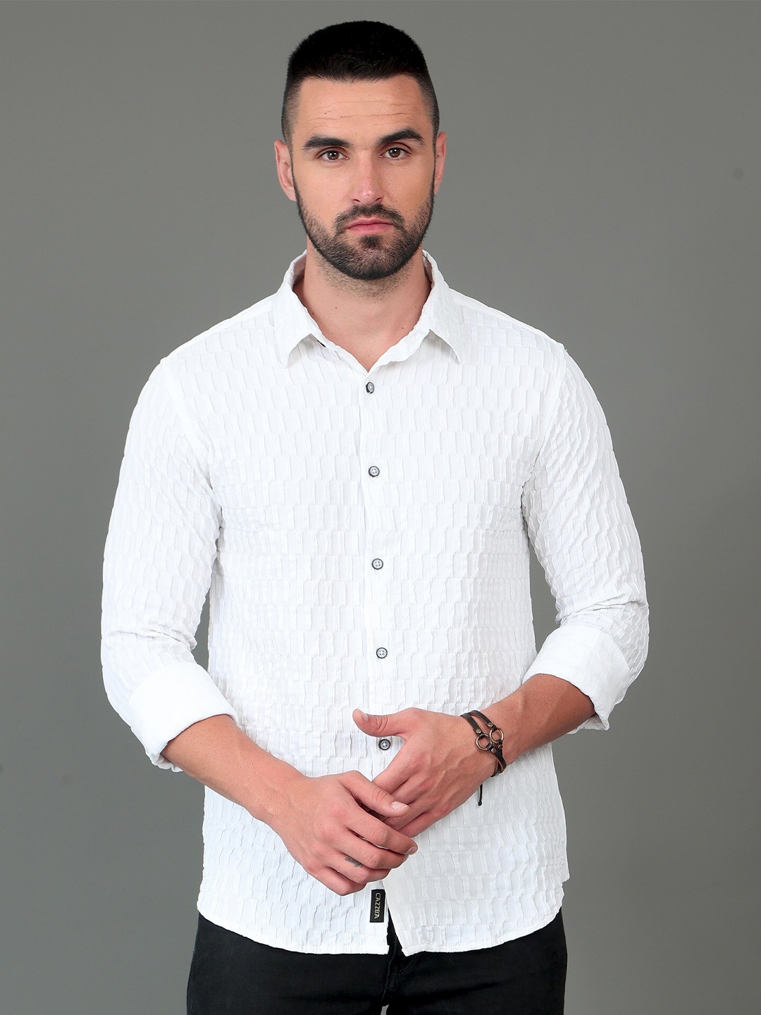 

CAZZBA Textured Cotton Casual Shirt, White