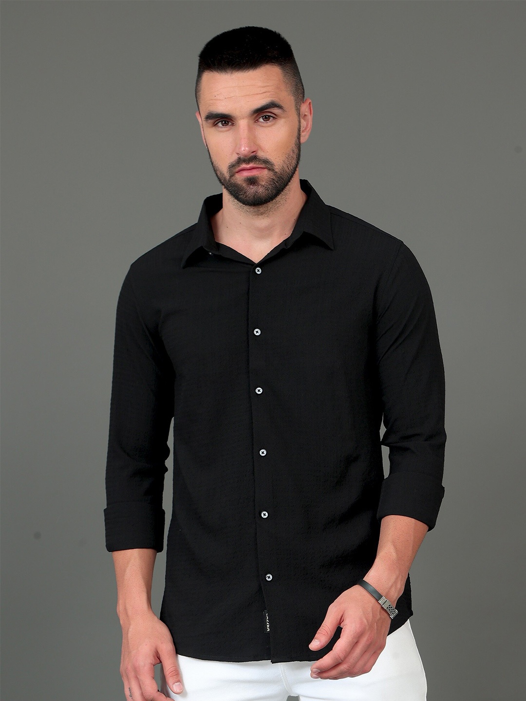 

CAZZBA Spread Collar Cotton Casual Shirt, Black