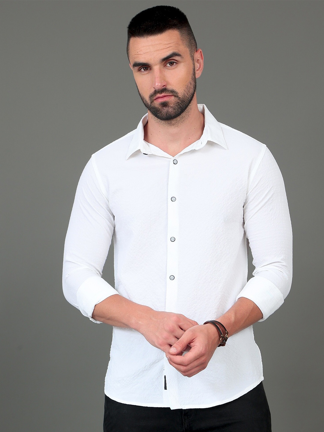 

CAZZBA Spread Collar Cotton Casual Shirt, White