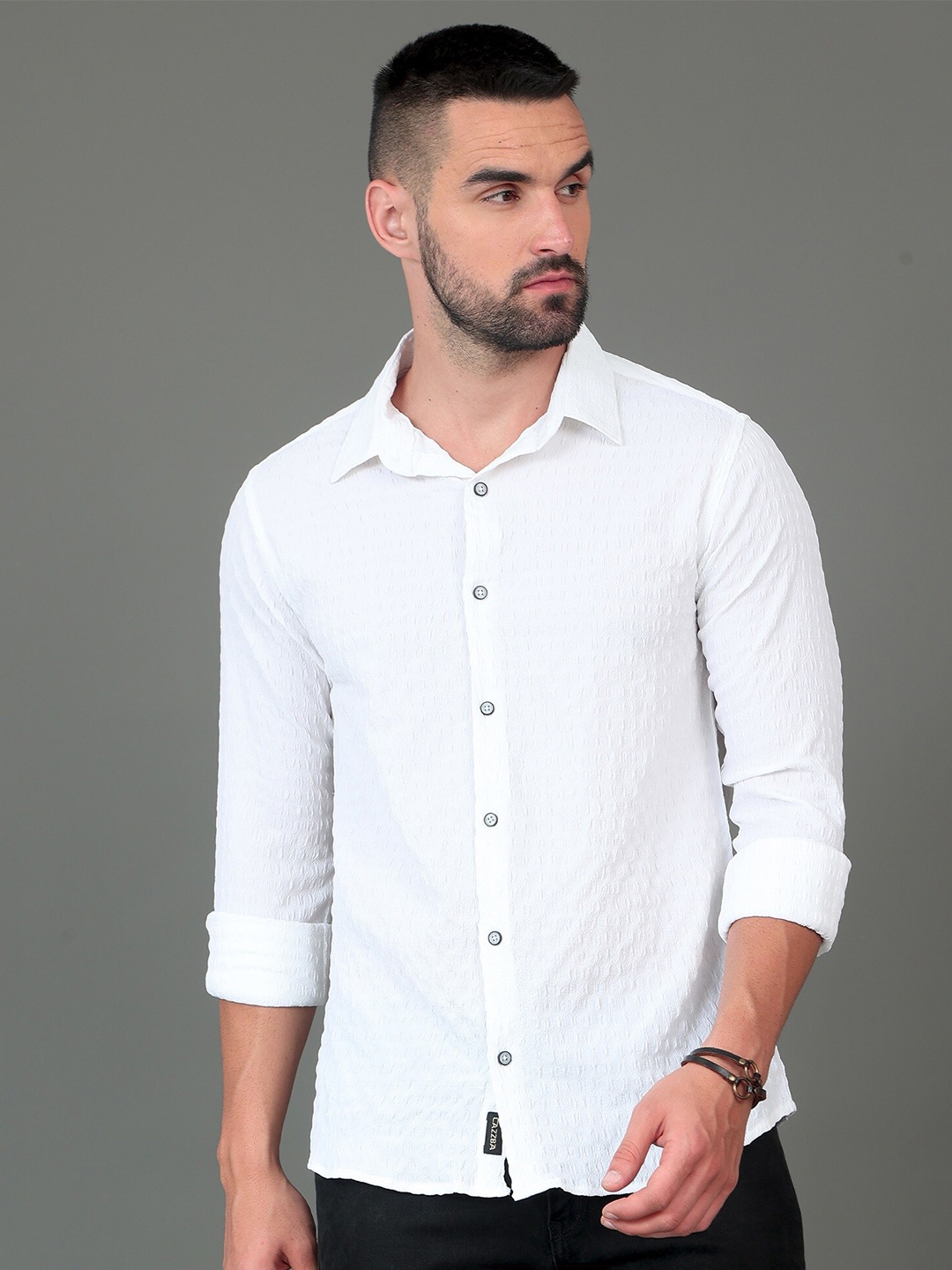 

CAZZBA Self Designed Spread Collar Cotton Casual Shirt, White