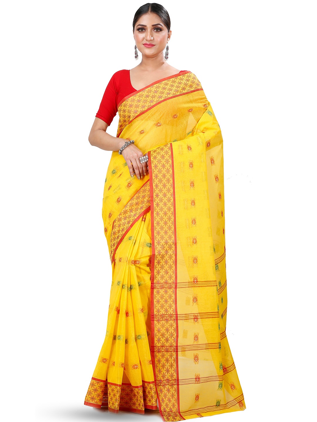 

DipDiya Ethnic Motifs Woven Design Pure Cotton Taant Saree, Yellow