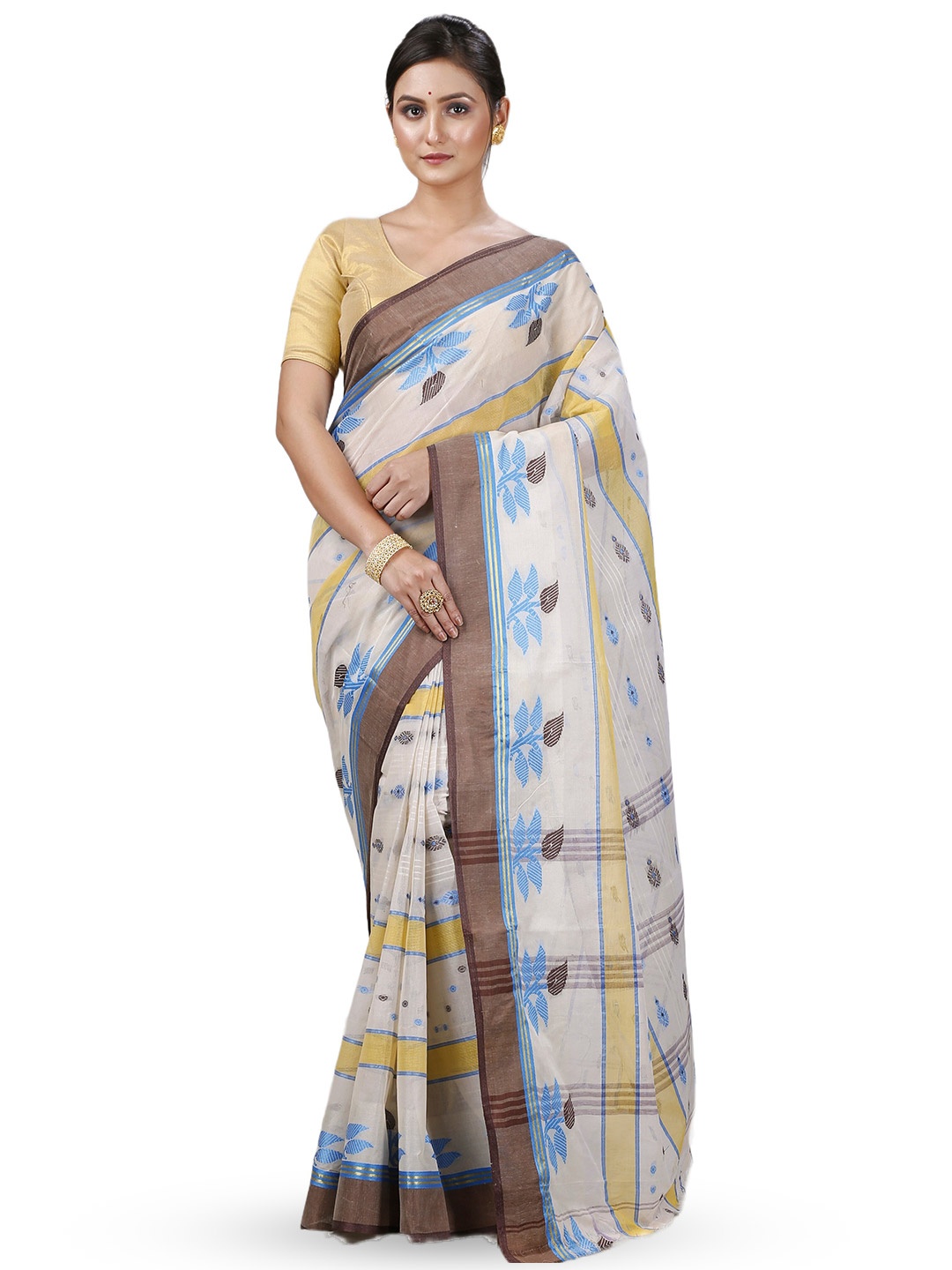 

DipDiya Ethnic Motifs Woven Design Pure Cotton Taant Saree, Brown