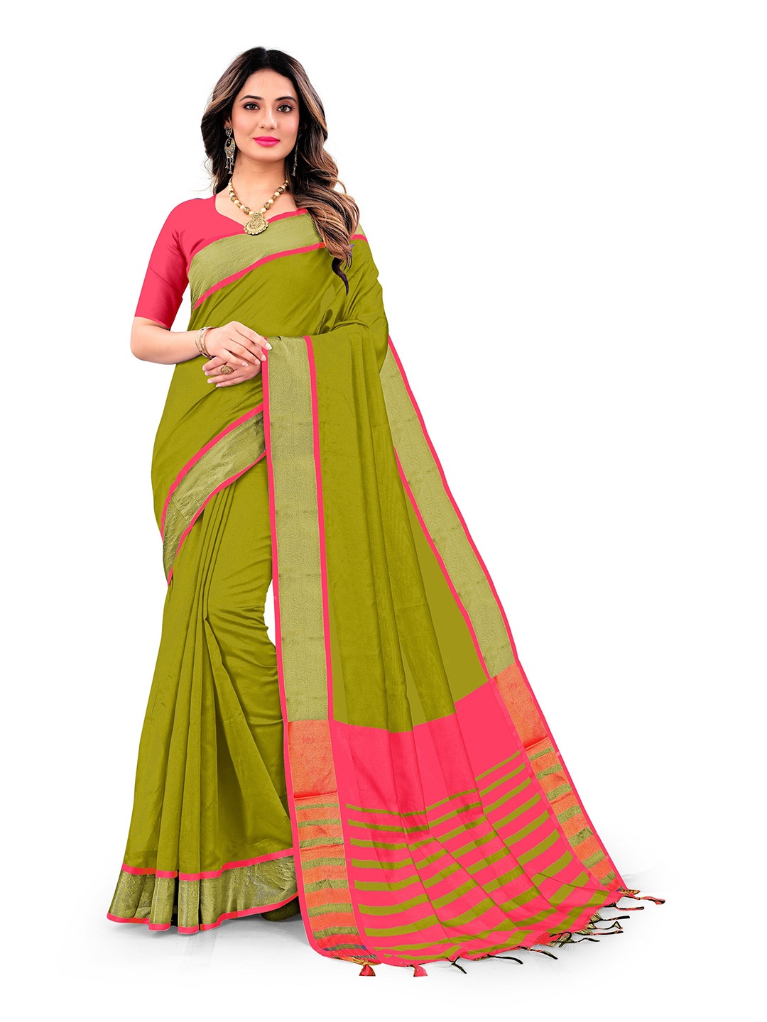 

VEDANT VASTRAM Zari Banarasi Saree, Olive