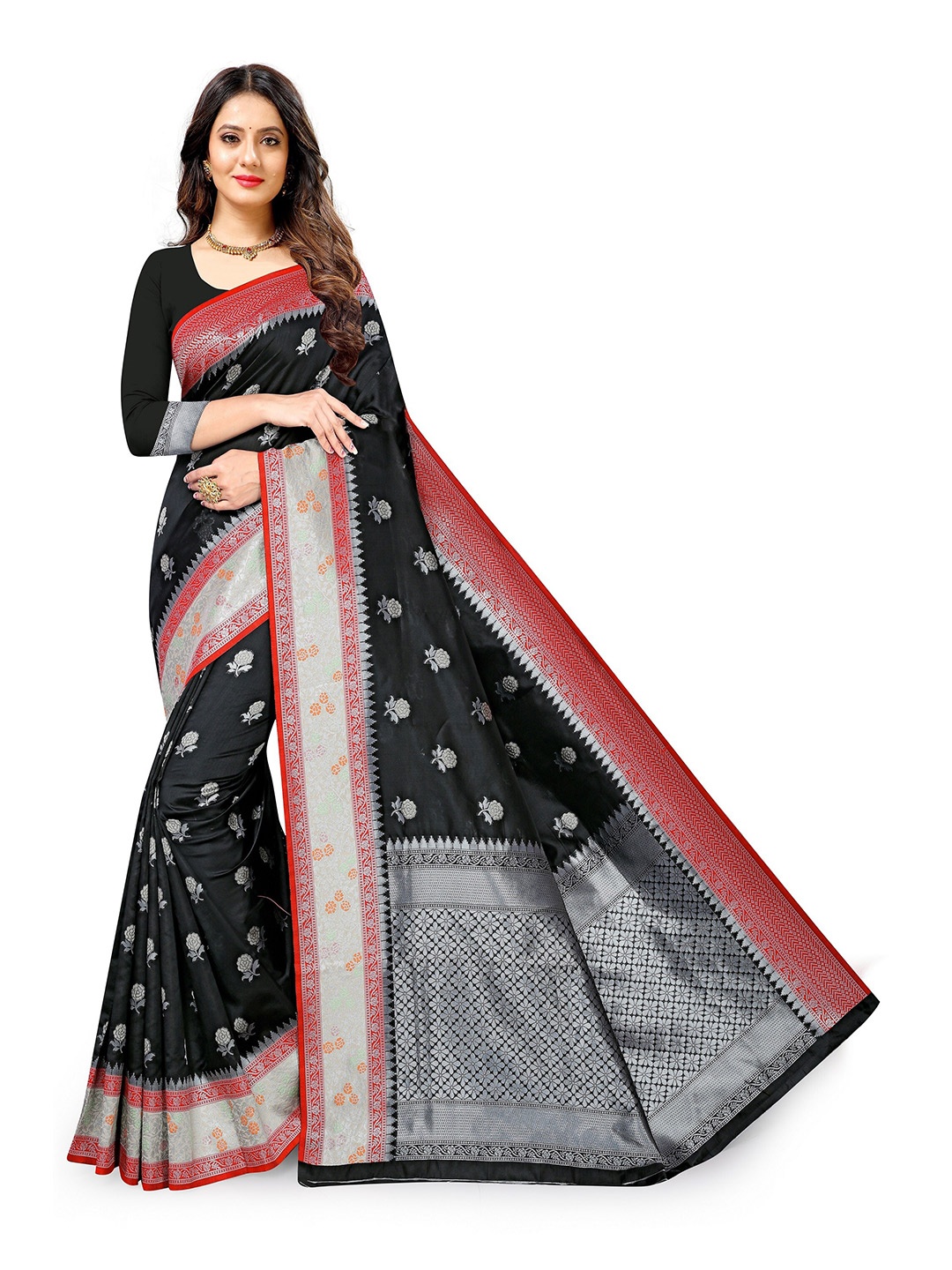 

VEDANT VASTRAM Ethnic Motifs Woven Design Zari Detail Banarasi Saree, Black