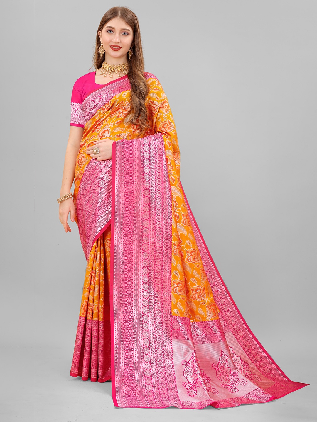 

VEDANT VASTRAM Ethnic Motifs Woven Design Zari Banarasi Saree, Mustard