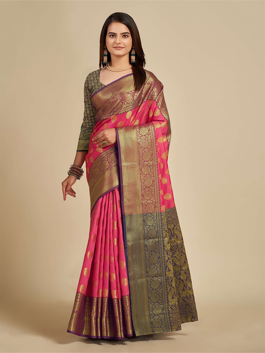 

VEDANT VASTRAM Ethnic Motifs Woven Design Zari Silk Blend Banarasi Saree, Peach