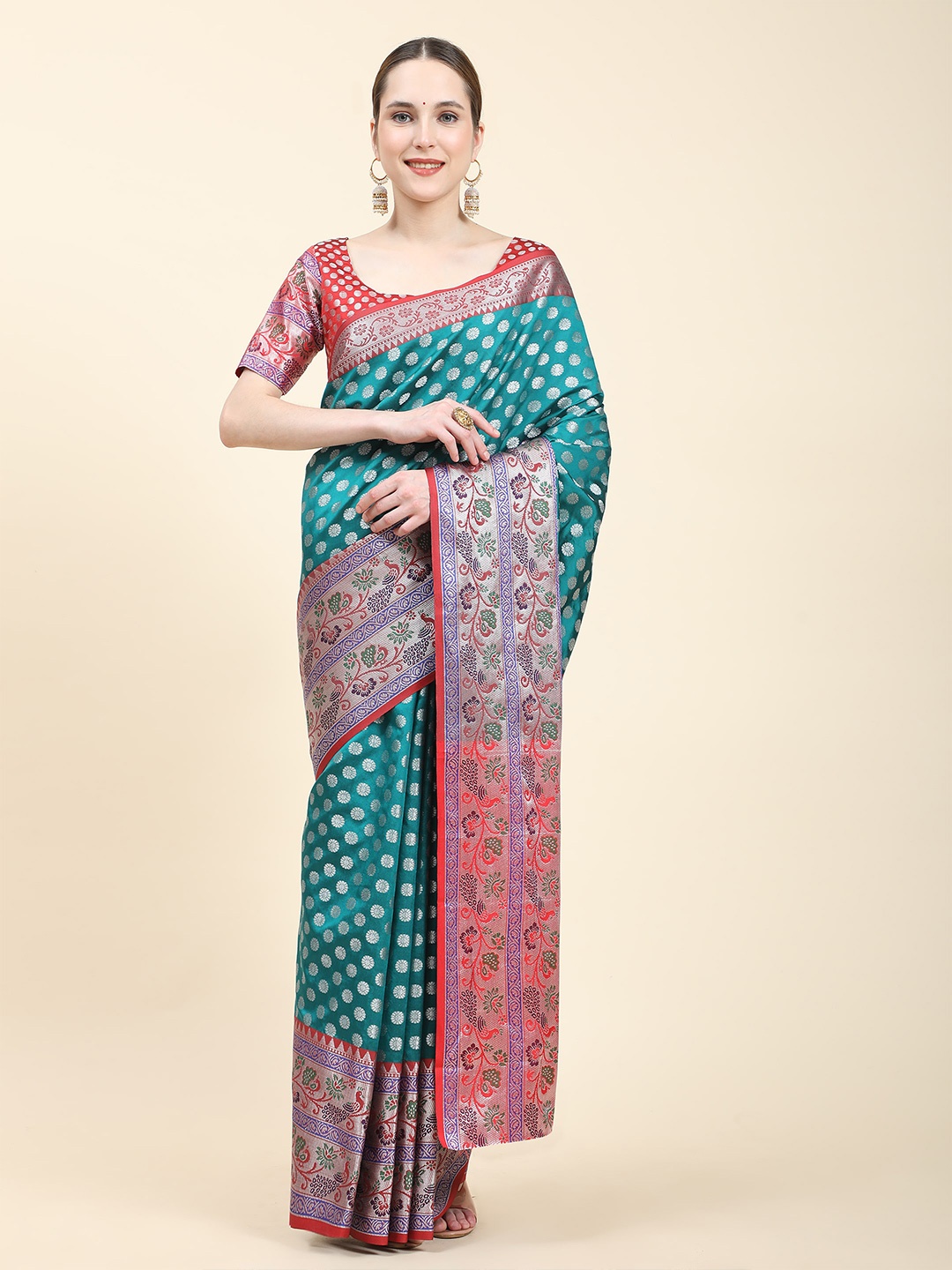 

VEDANT VASTRAM Ethnic Motifs Woven Design Zari Banarasi Saree, Teal