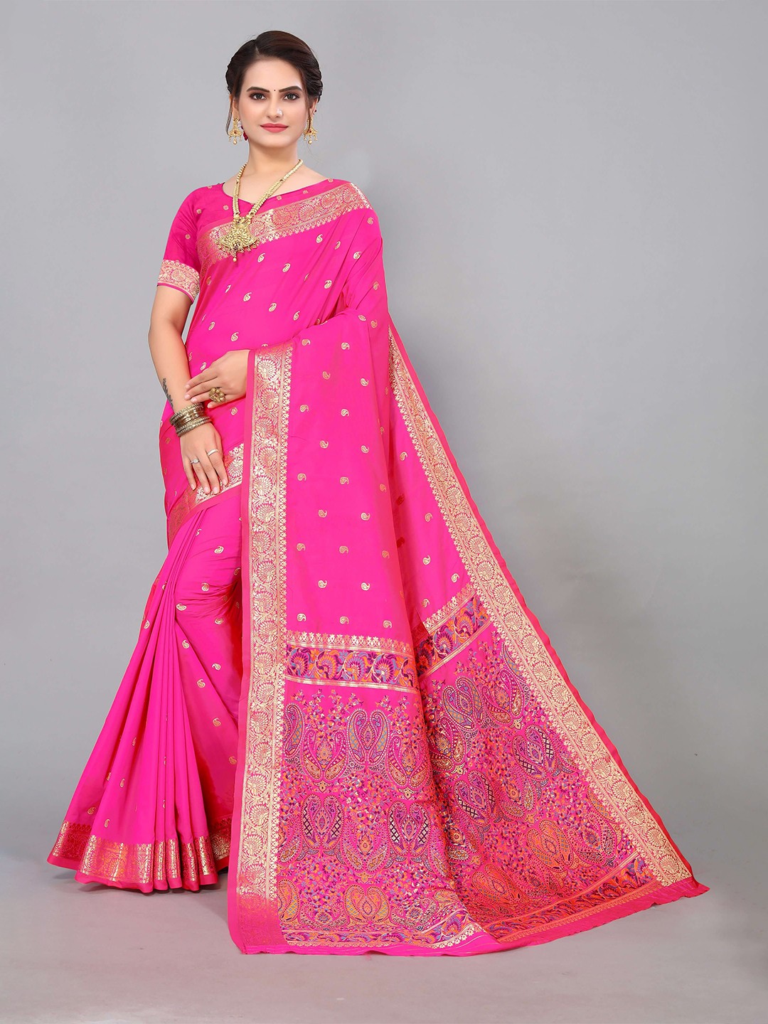 

VEDANT VASTRAM Ethnic Motifs Woven Design Zari Silk Blend Banarasi Saree, Pink