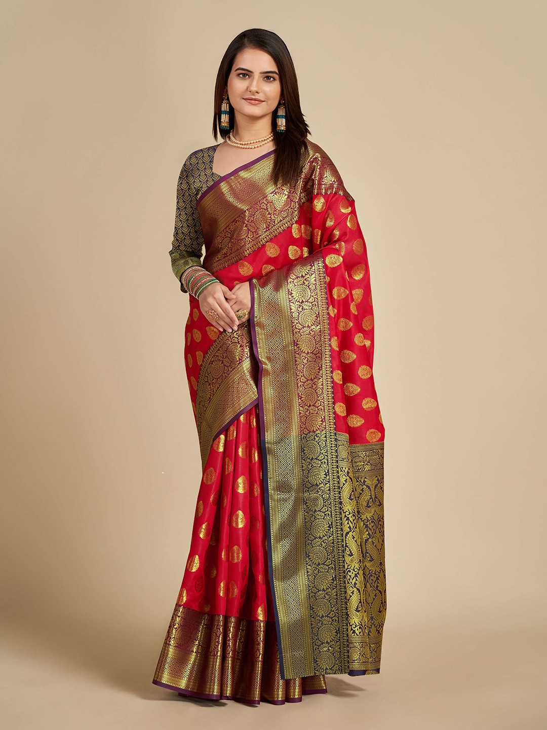 

VEDANT VASTRAM Ethnic Motifs Woven Design Zari Banarasi Saree, Red