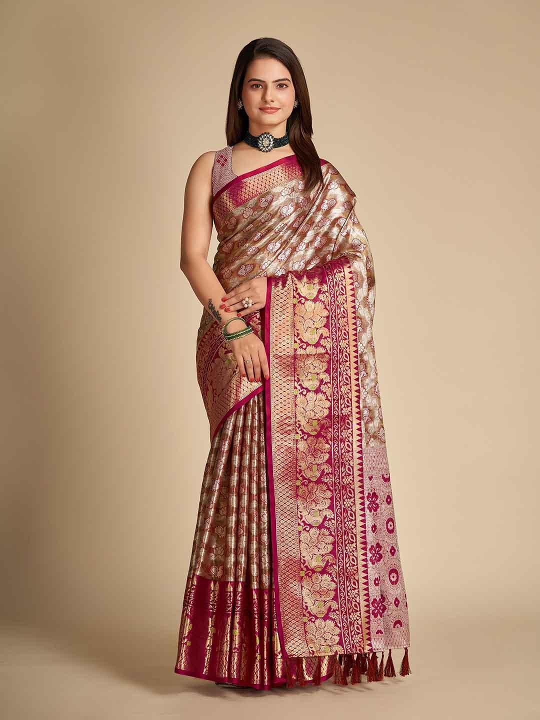 

VEDANT VASTRAM Ethnic Motifs Woven Design Zari Banarasi Saree, Pink