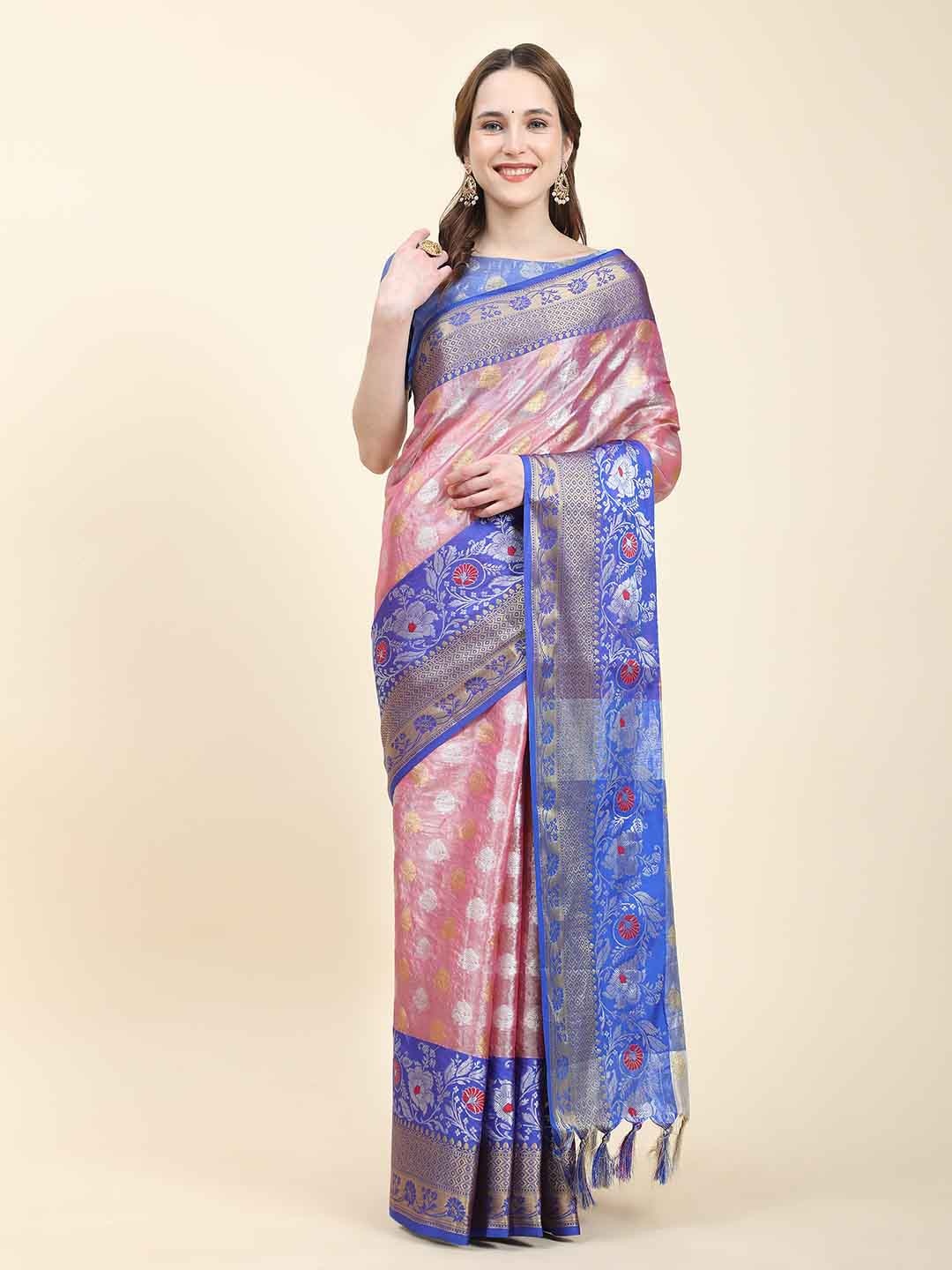 

VEDANT VASTRAM Ethnic Motifs Woven Design Zari Banarasi Saree, Pink