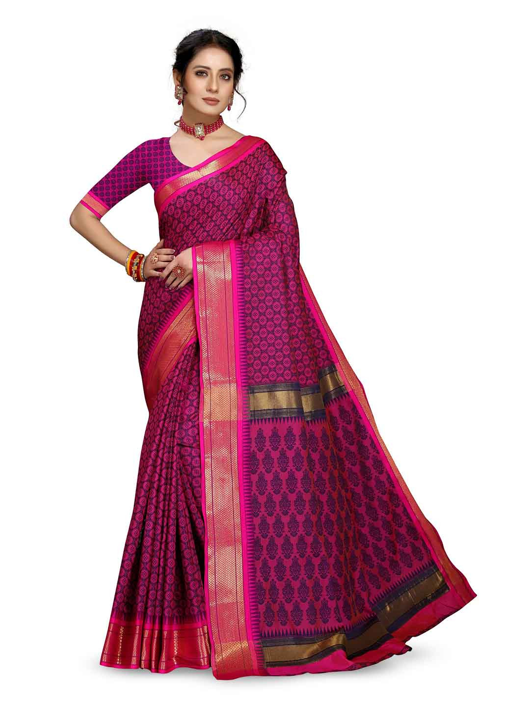 

VEDANT VASTRAM Floral Woven Design Zari Banarasi Saree, Purple