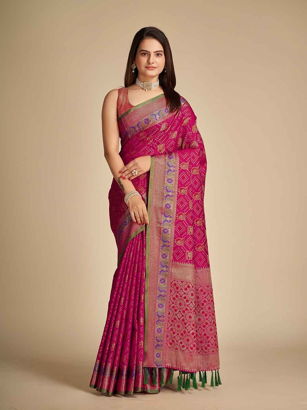 

VEDANT VASTRAM Ethnic Motifs Woven Design Zari Silk Blend Banarasi Saree, Pink