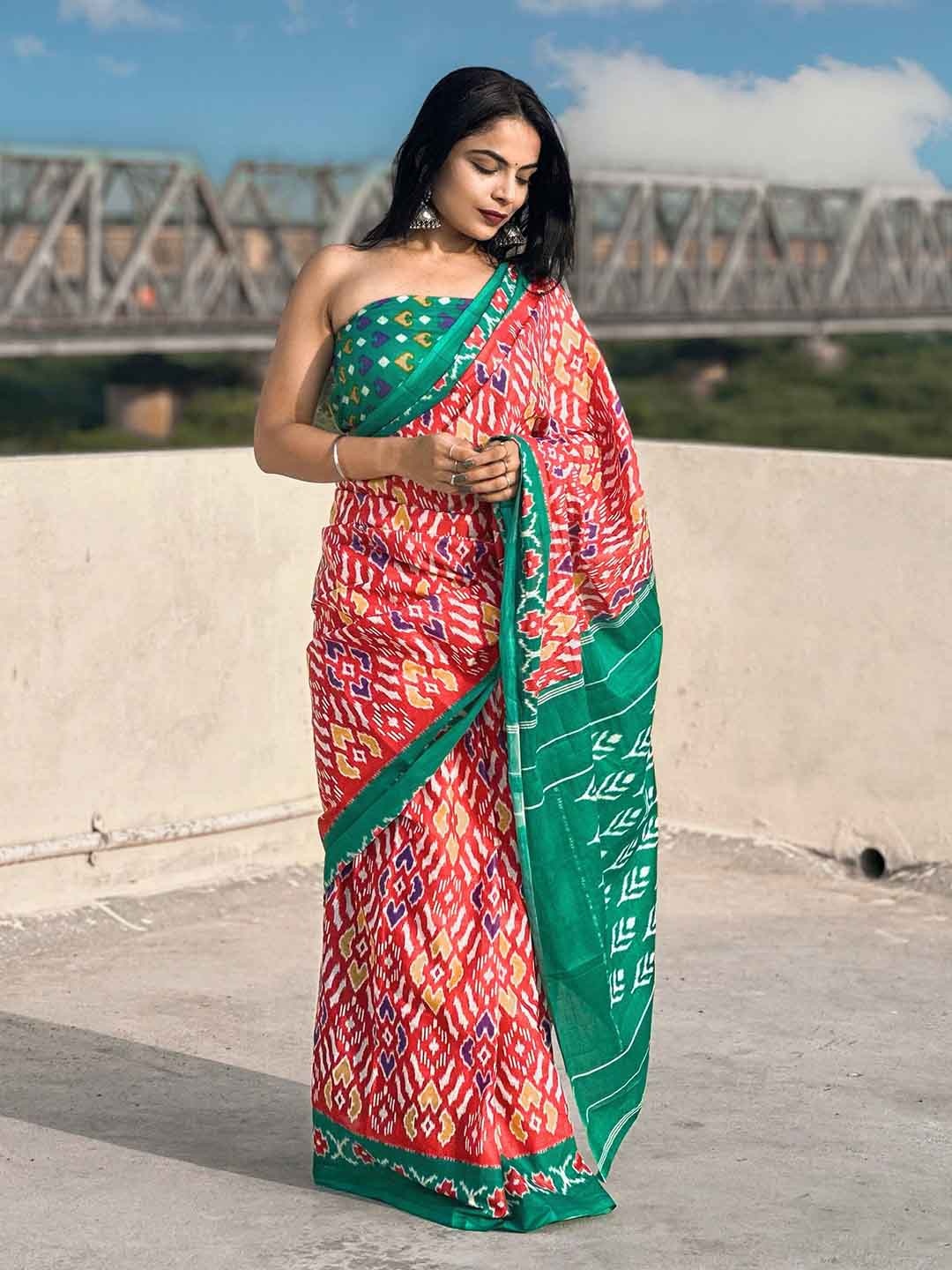 

VEDANT VASTRAM Ethnic Motifs Printed Pure Cotton Block Print Saree, Pink