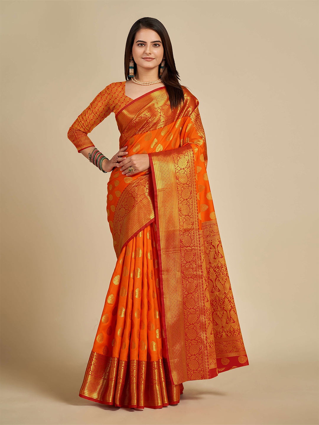 

VEDANT VASTRAM Woven Design Zari Banarasi Saree, Orange