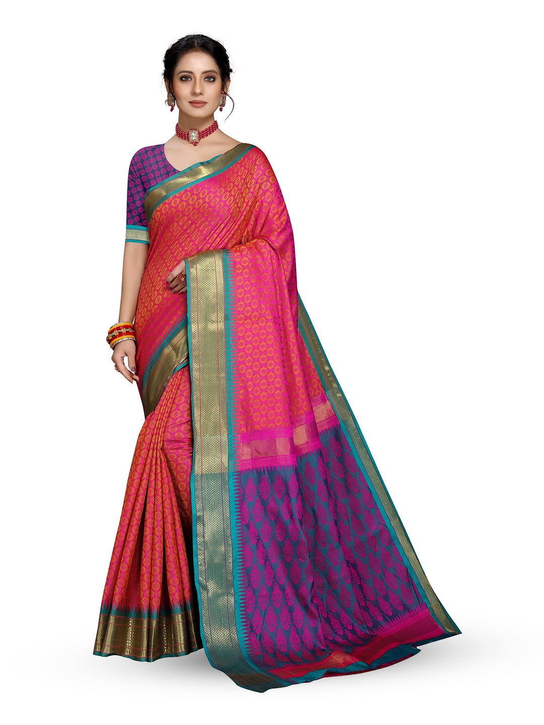

VEDANT VASTRAM Woven Design Zari Designer Banarasi Saree, Pink