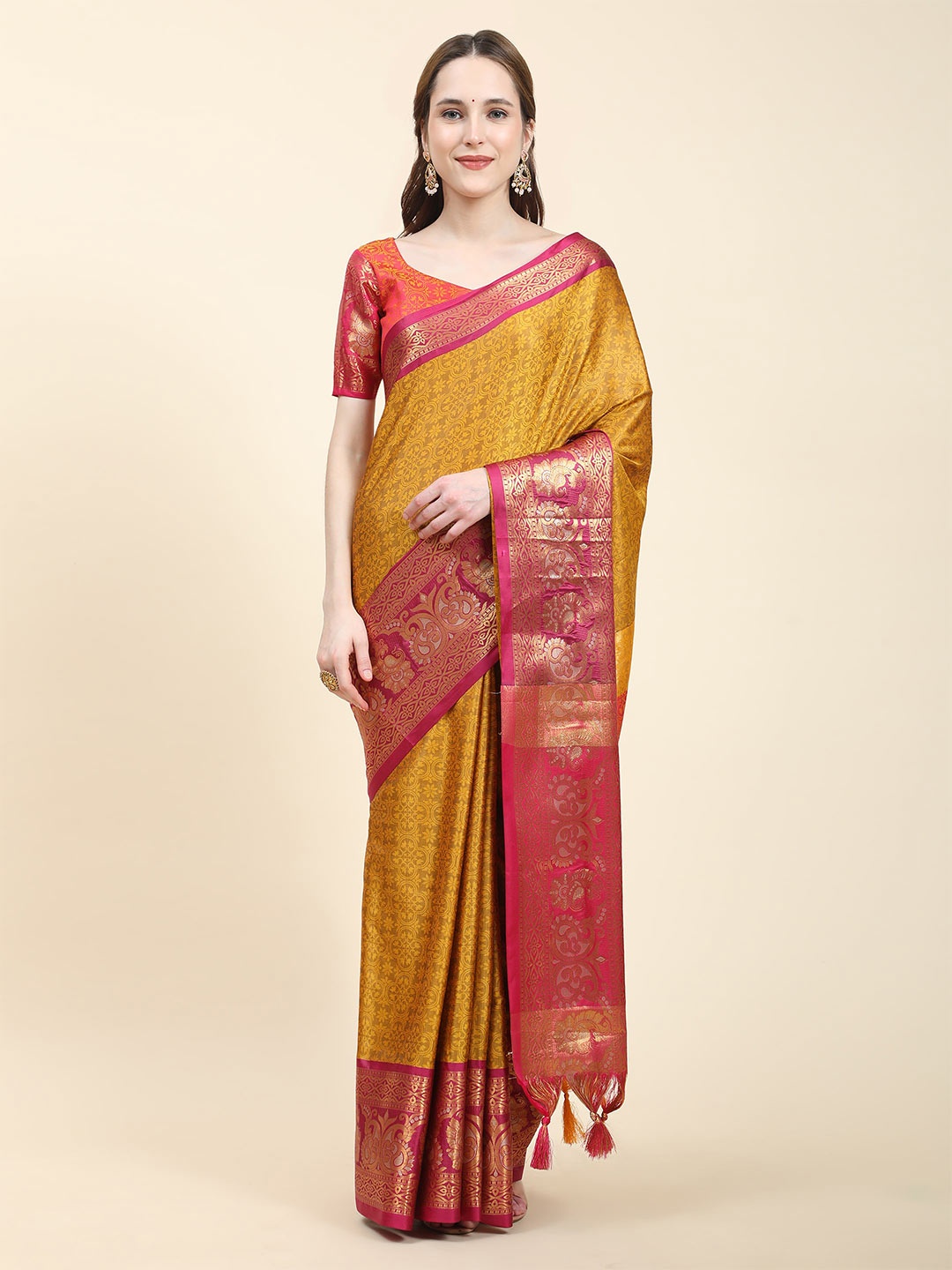 

VEDANT VASTRAM Ethnic Motifs Woven Design Zari Banarasi Saree, Mustard