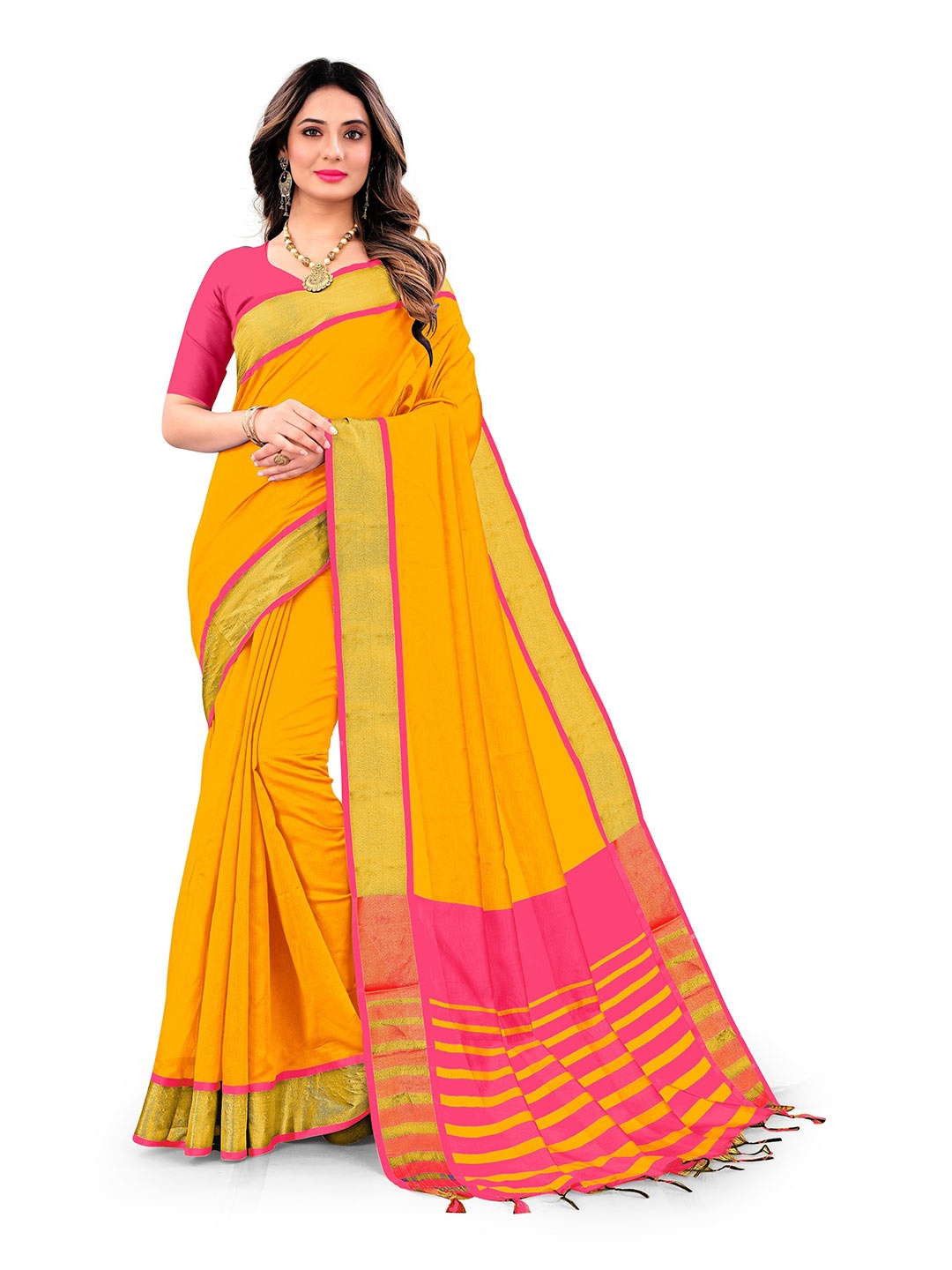 

VEDANT VASTRAM Zari Silk Cotton Banarasi Saree, Mustard