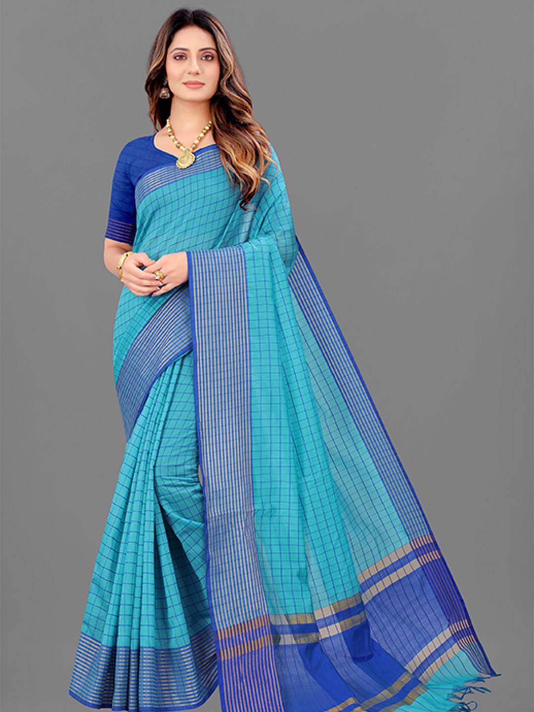

VEDANT VASTRAM Woven Design Zari Silk Cotton Bhagalpuri Saree, Teal