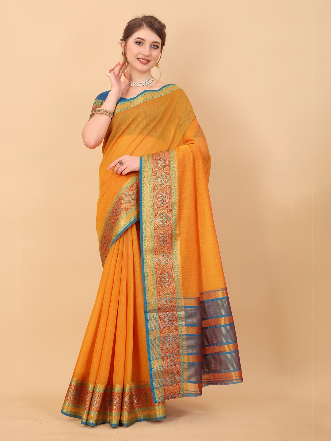 

VEDANT VASTRAM Zari Banarasi Saree, Mustard