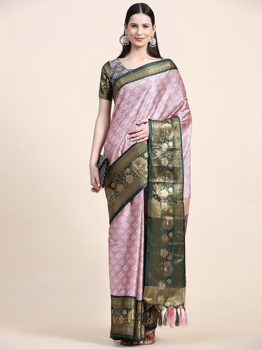 

VEDANT VASTRAM Woven Design Zari Silk Cotton Banarasi Saree, Pink