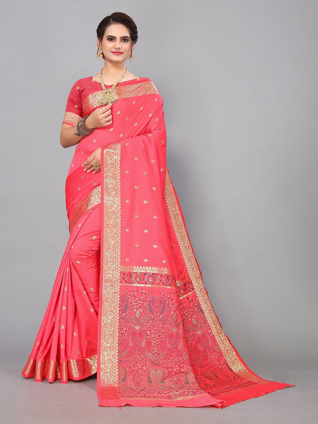 

VEDANT VASTRAM Woven Design Zari Litchi Silk Banarasi Silk Saree, Peach