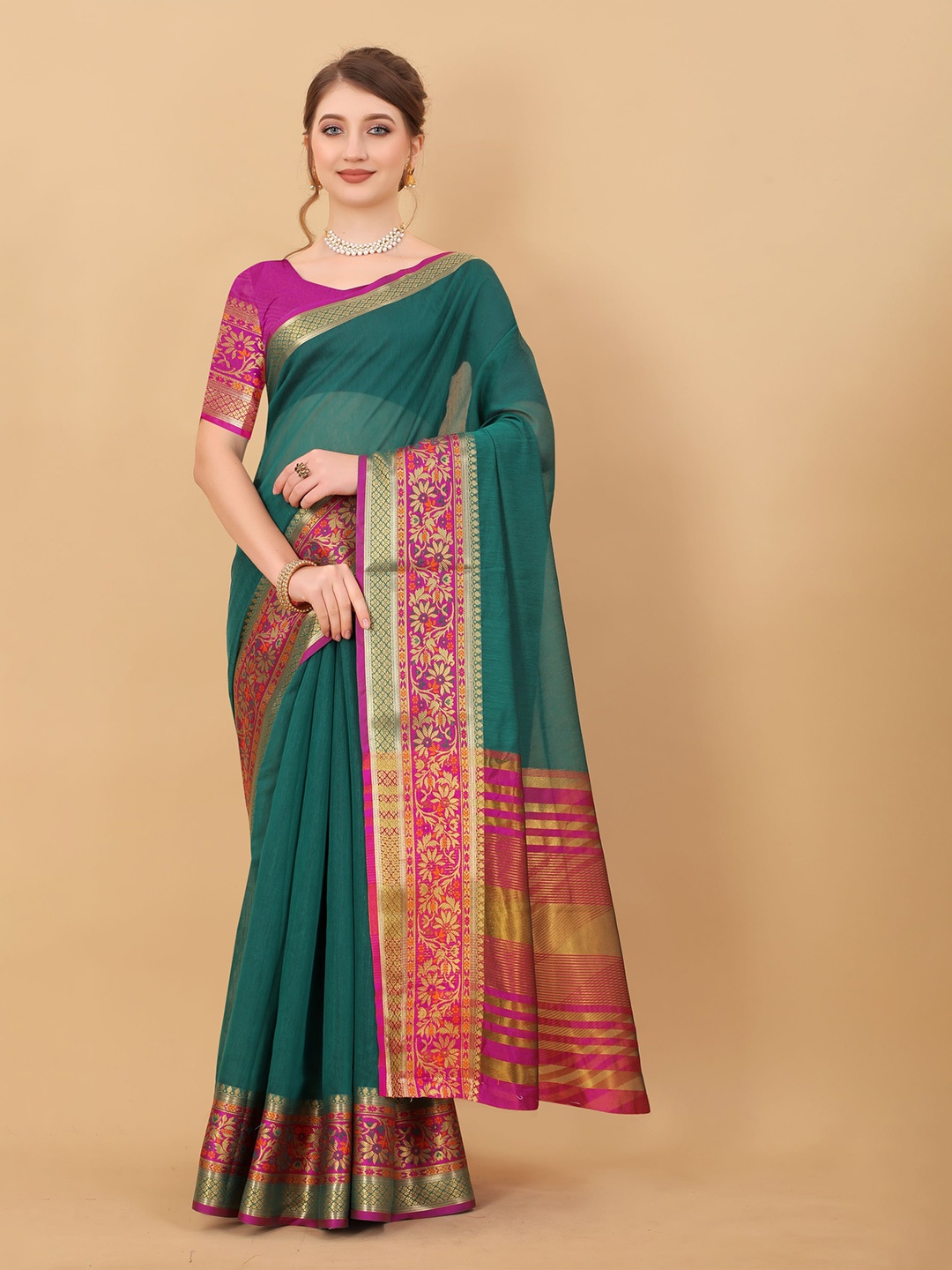 

VEDANT VASTRAM Zari Banarasi Saree, Teal