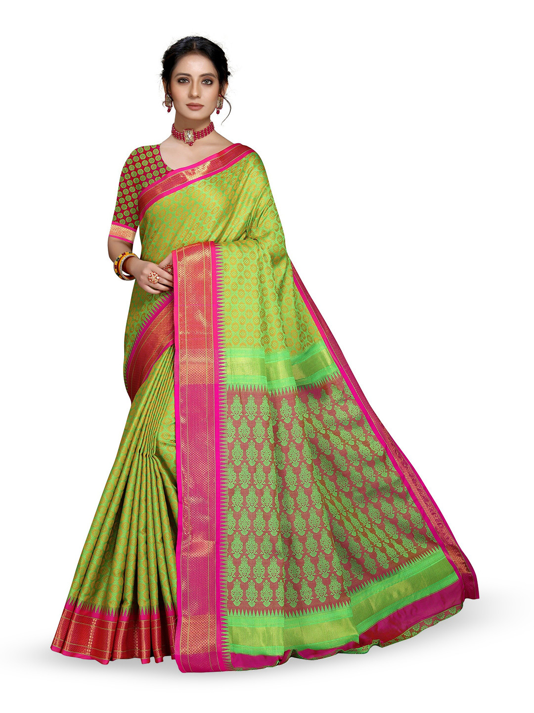 

VEDANT VASTRAM Woven Design Zari Banarasi Saree, Lime green