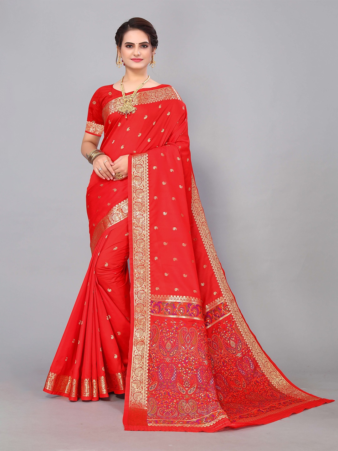 

VEDANT VASTRAM Ethnic Motifs Woven Design Zari Banarasi Saree, Red