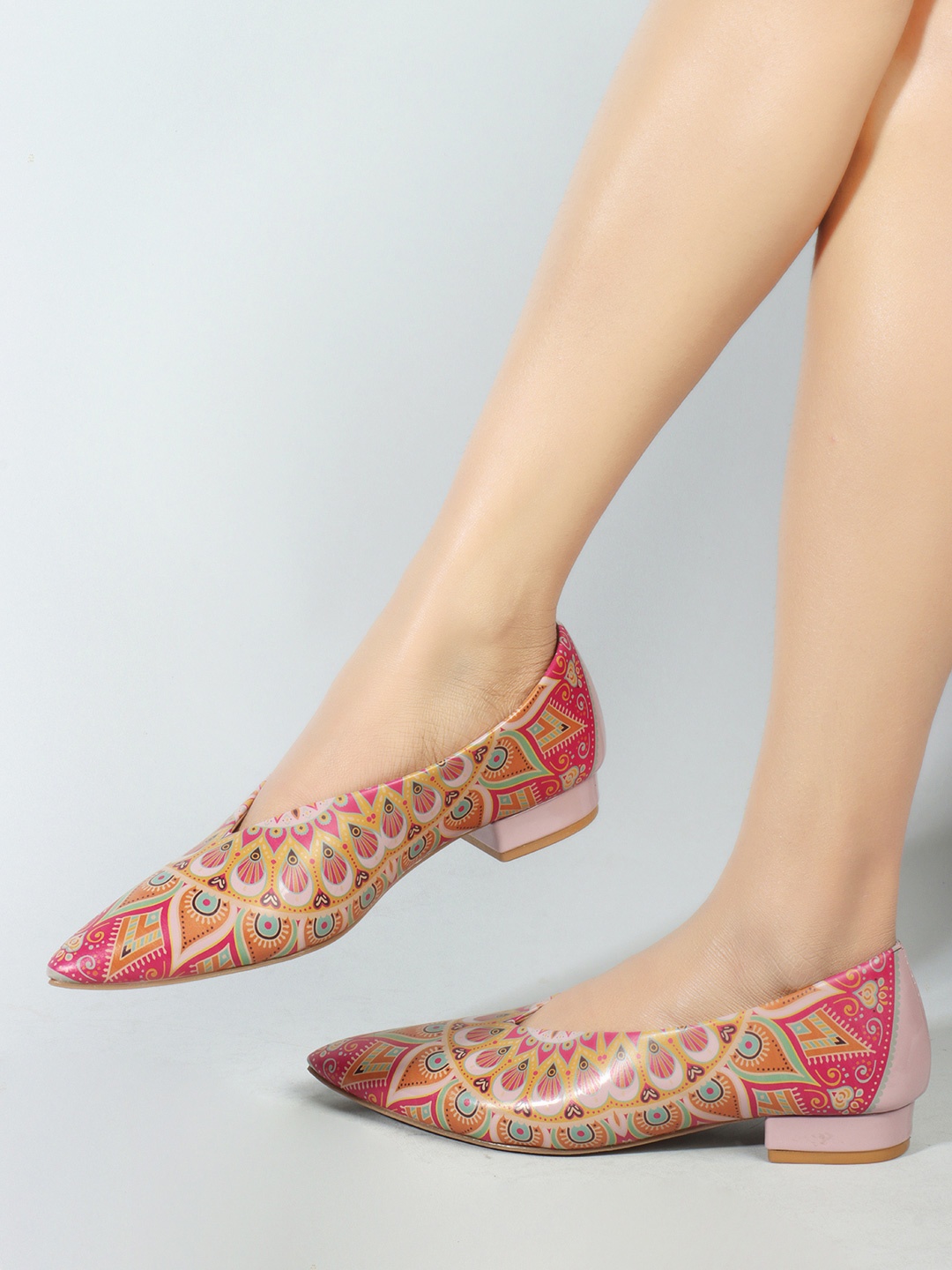 

Denill Printed Pointed Toe Block Heeled Pumps, Peach