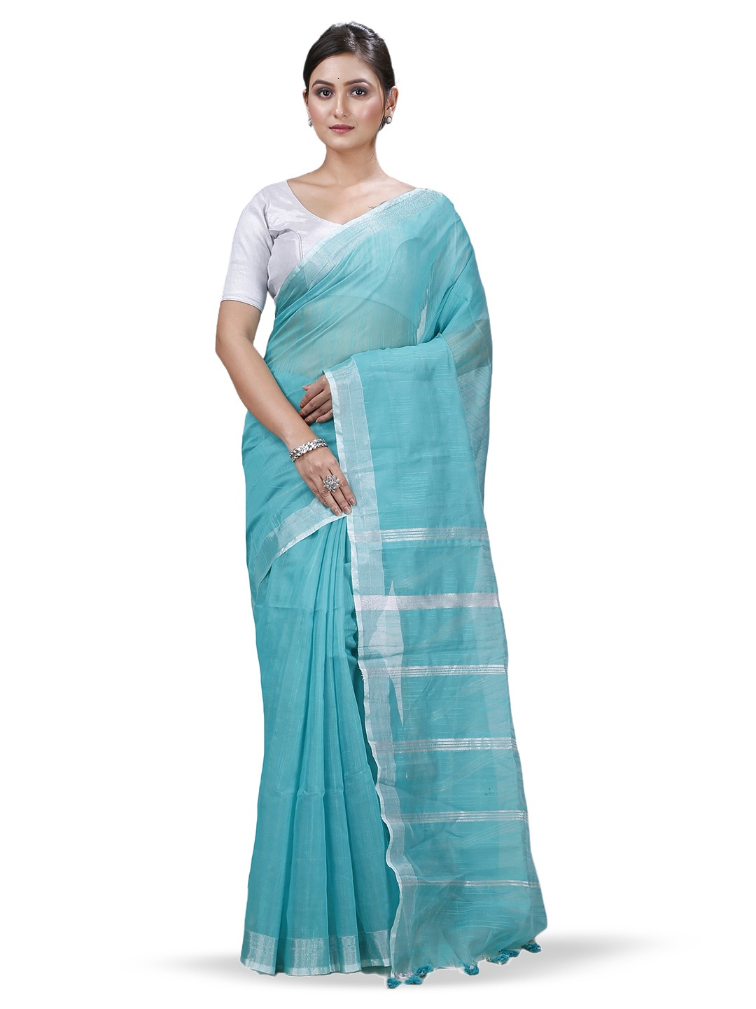 

DipDiya Ethnic Woven Design Zari Taant Saree, Green